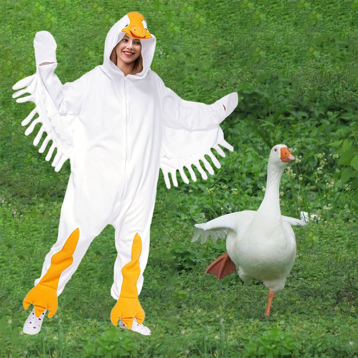 Adult Big White Goose Costume Onesie Pajamas